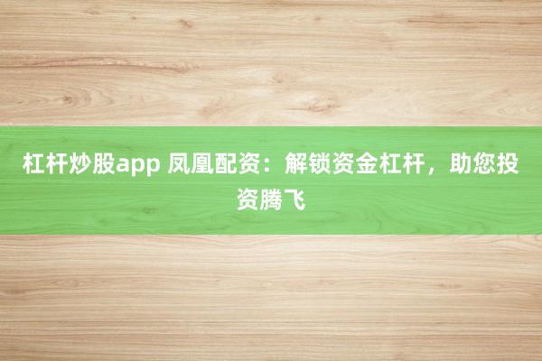 杠杆炒股app 凤凰配资：解锁资金杠杆，助您投资腾飞