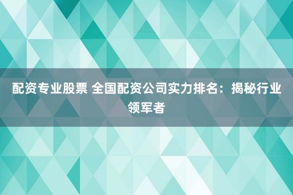 配资专业股票 全国配资公司实力排名：揭秘行业领军者