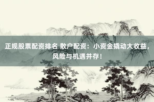 正规股票配资排名 散户配资：小资金撬动大收益，风险与机遇并存！