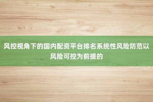 风控视角下的国内配资平台排名系统性风险防范以风险可控为前提的