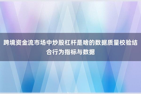 跨境资金流市场中炒股杠杆是啥的数据质量校验结合行为指标与数据