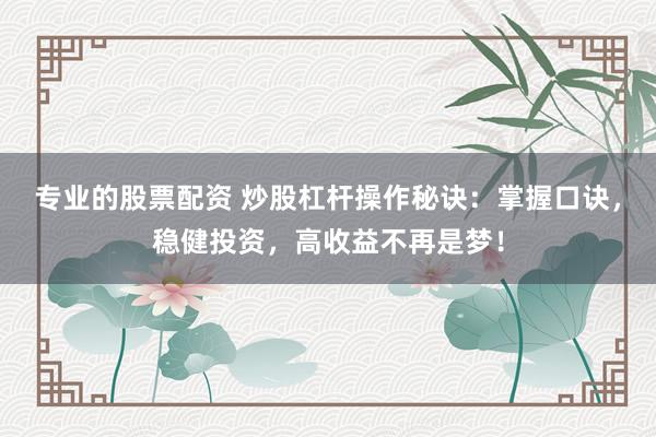 专业的股票配资 炒股杠杆操作秘诀：掌握口诀，稳健投资，高收益不再是梦！