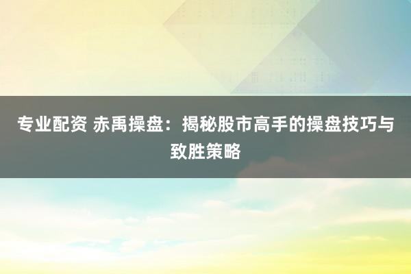 专业配资 赤禹操盘:揭秘股市高手的操盘技巧与致胜策略