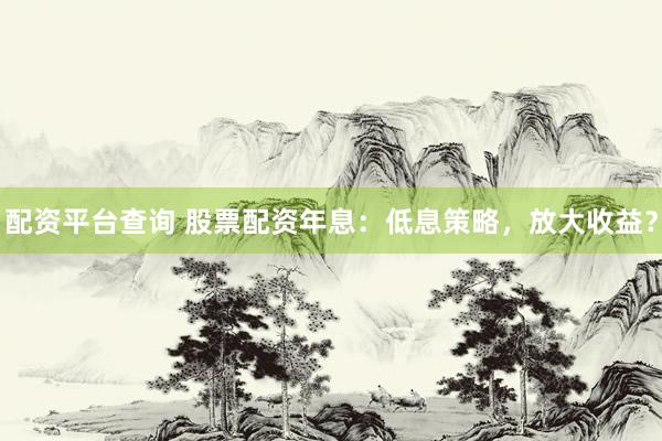 配资平台查询 股票配资年息:低息策略,放大收益?