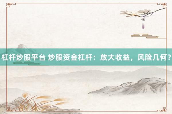 杠杆炒股平台 炒股资金杠杆：放大收益，风险几何？